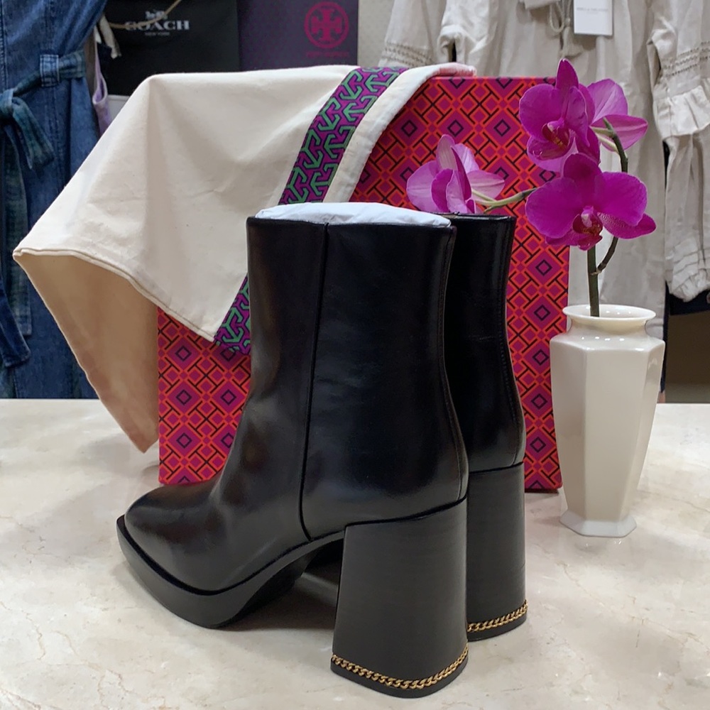 TORY BURCH RUBY PLATFORM CHAIN INLAY HEEL BOOTS - Picture 11 of 15